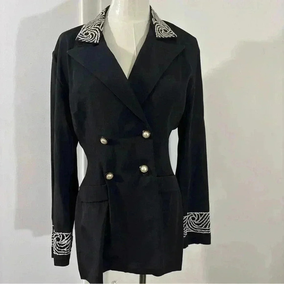 Dani Michaels 80s Black Double Breasted Beaded Blazer Women Size 5/6 Made In USA - Picture 1 of 9